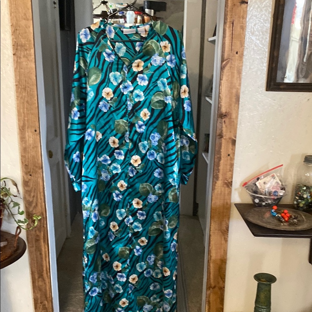Cabernet Teal and Blue Floral Dress kaftan muumuu